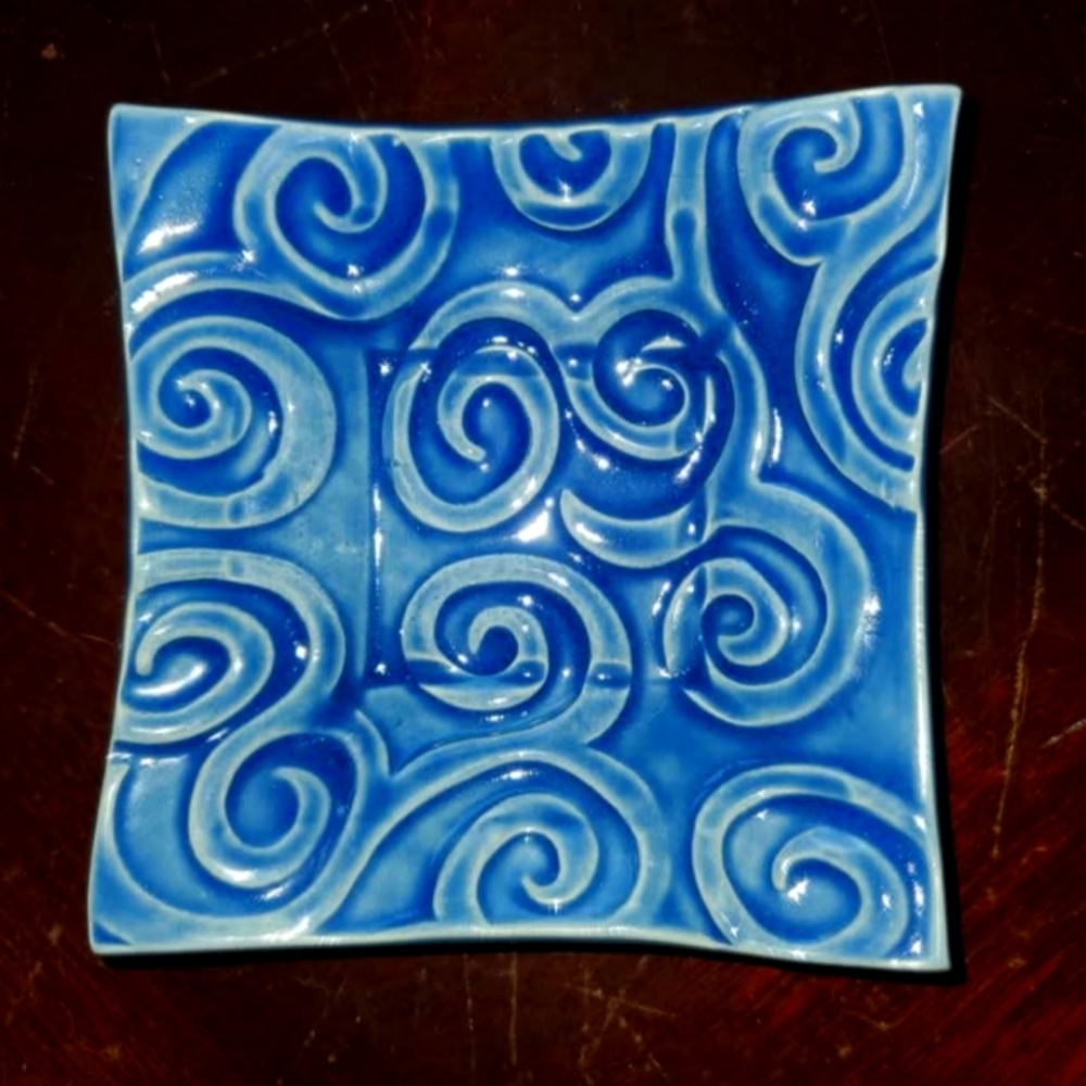 Oerth Pottery Ceramic Blue Swirl Trinket dish